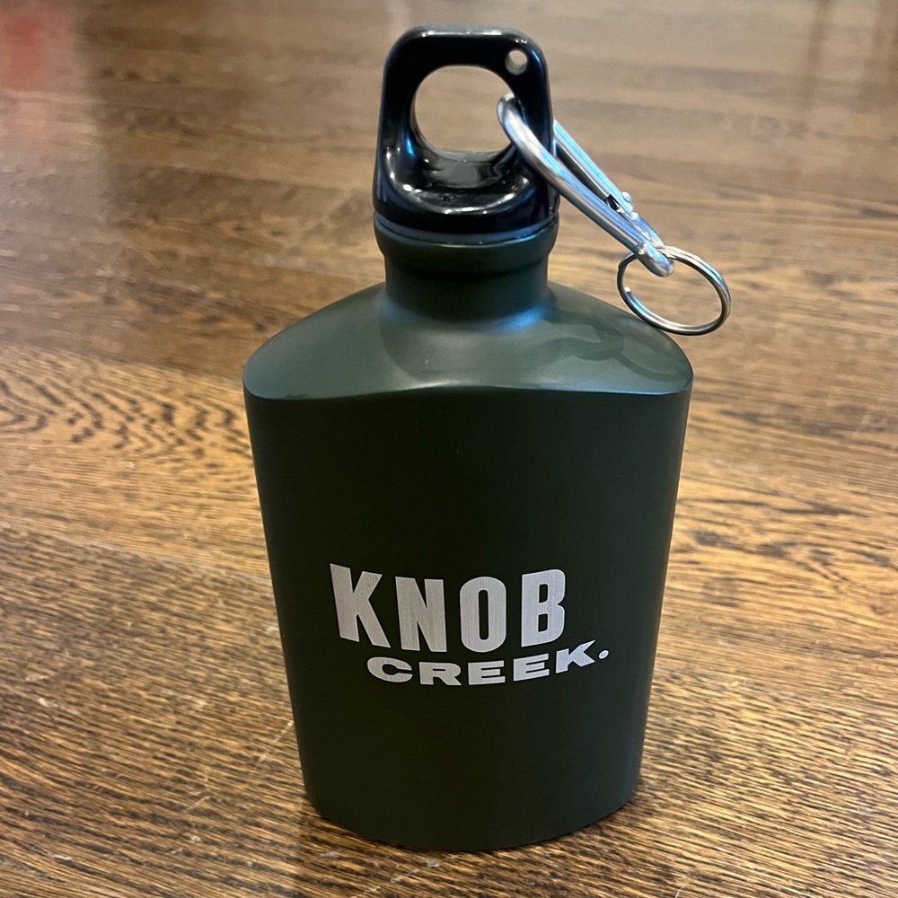 Knob Creek Bourbon Dark Camo Green Metal Branded Screwtop Flask with Carabiner